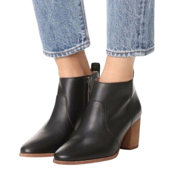 Madewell Shoes - Madewell The Brenner Black Leather side Zip-up Ankle Boot Size 7